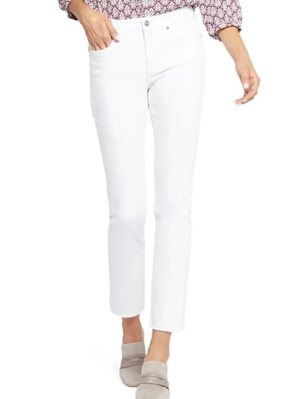 NYDJ Womens Jeans Size 10 Optic White Sheri Slim Raw Frayed Hem New